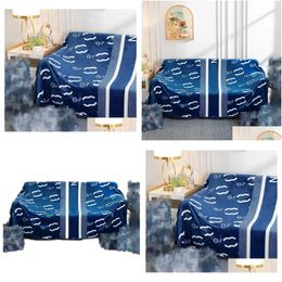 Blankets Luxury Designer Blue Blanket White Letter Logo Warm Comfortable Room Decoration 150X200Cm With Gift Box Drop Delivery Home Ga Dhhws