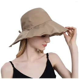 Wide Brim Hats Women's Summer Outdoor Solid Colour Bucket Hat Korean Style Fisherman With Adjustable Drawstring For Sun Womens Fedora