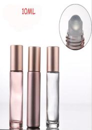 5pcs 10ml Portable Glass Roller Rollerball Essential Oil Bottles rose gold Mist Container Travel Refillable Bottles Transparent6094313