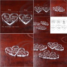 Party Favor 50 Pcs Customized Crystal Heart Personalized Mr Mrs Love Wedding Souvenirs Table Decoration Centerpieces Favors And Gift Dhtvb
