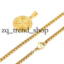 Gold Colour Mens Compass Necklaces,vintage Viking North Star Anchor Medal,14k Yellow Gold Pendant for Male Dad Boyfriend Gift 109