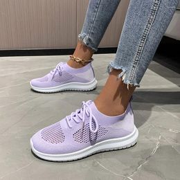 Casual Shoes 2024 For Women Knitted Women's Vulcanize Summer Sneakers Colour Matching Lace Up