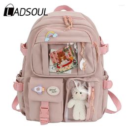 Backpack Unisex Fashion Nylon Waterproof Students Korean Solid Colour Schoolbag Girls Casual Lightweight Large Capacity