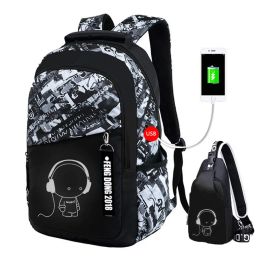 Bags Boys School Bags Waterproof Large Backpack For Teenagers Schoolbag Kids Orthopaedic School Backpack For Boy Student Chest Bag Set