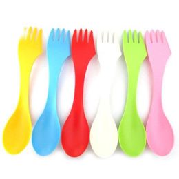 Dinnerware Sets 3 In 1 Plastic Flatware Spoon Fork Knife Cutlery Cam Utensils Spork Travel Gadget Tool Drop Delivery Home Garden Kit Dhig8