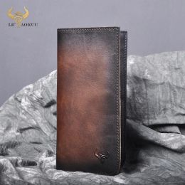 Clips New Unisex Real Leather Vintage Coffee Gift Long Chequebook Organiser Standard Men's Wallet Travel Purse Designer Clutch 8645