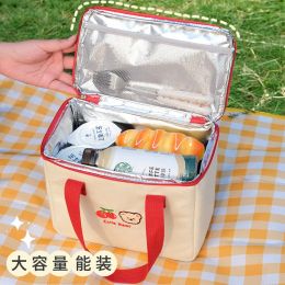Bags Student insulation Lunch Bag Girl Canvas Cooler Handbag Aluminium Foil Thermal Food Box Family School Picnic Dinner Container