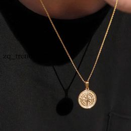 Gold Colour Mens Compass Necklaces,vintage Viking North Star Anchor Medal,14k Yellow Gold Pendant for Male Dad Boyfriend Gift 435