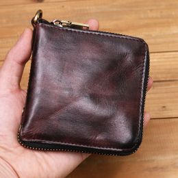 Wallets Original Leather Wallet Vintage Folds Design Men Short Purses Credit ID Business Bank Zipper Coin Purse Genuine Leather Billfold