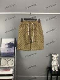 xinxinbuy 2024 Men women designer shorts Letter jacquard denim fabric short black white brown Grey blue brown Apricot S-2XL new