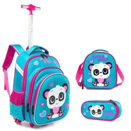 Çantalar Çocuklar 3 PCS Boys Schoolbag Seti Tekerlekler ile Tramvay Çanta Öğle Yemeği Çanta Okulu Sırt Çantası Seti Kızlar İçin Tekerlekli Sırt Çantası