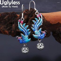 Dangle Earrings Uglyless Real 999 Pure Silver Phoenix Women Enamel Colorful Birds Ethnic Balls Tassels Brincos Bijoux