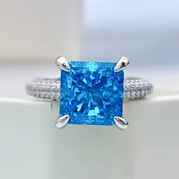 Cluster Rings Spring Qiaoer Princess Cut 8mm Aquamarine Ring Real 925 Sterling Silver Party Wedding Band For Women Promise Jewelry