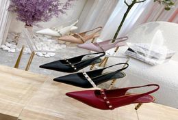 New Slingback Dress Shoes with sculpted heel 70mm studs women high heels Rivets genuine leather pointed toe woman Pumps7518832