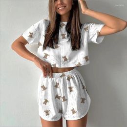 Women's Tracksuits Sports And Leisure Suit Female Printing Hollow Open Fork Navel Short Section Two-piece 2 Piece Sets Womens Outfits Summer