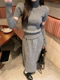 Work Dresses Sweet Girl Suit Women's Autumn And Winter High Necked Slim Fitting Sweaters Waisted Long Skirts Fashion Two-piece Set