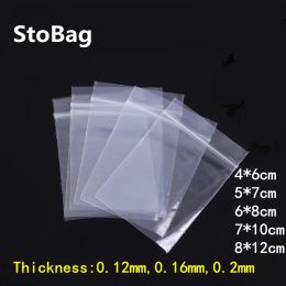 Bags StoBag 100pcs Transparent Small Ziplock Bag Zipped Lock Plastic Reclosable Thick Clear Jewellery Gift Food Pouch Custom Print Logo