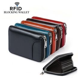 Holders Genuine Leather Card Holder Rfid Blocking MultiCard Slot Credit Card Holder Organiser Men Women Cowhide Bag Pocket Wallet