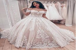 Dazzling Tulle Offtheshoulder Neckline Ball Gown Wedding Dresses With Lace Appliques plus size Wedding Gowns vestido de novia Br3351300