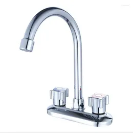 Bathroom Sink Faucets G1/2 Brass Double Hole Basin Faucet Handle And Cold Water Mixing Valve Tap 360° Rotating Large Bend Bibcock