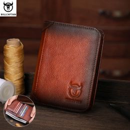 Wallets BULLCAPTAIN Men's Genuine Leather Wallet Casual Retro Cash Clip RFID Antimagnetic MultiCard Slot Cowhide Coin Purse