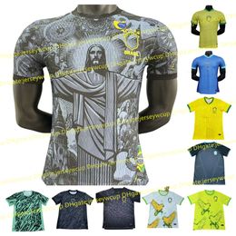 Brasileiro 2024 Jersey de futebol brasileiro 2025 Copa Copa Neymar Vini Jr Camisa de futebol da equipe nacional 24 25 casa Away jogador versão Rodrygo Martinelli Maillot Foot