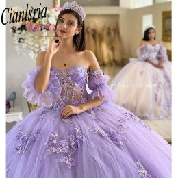 Lilac Quinceanera Dresses Ball Gown For Sweet Girls 3D Flowers Vestidos De XV Anos Beads Birthday Party Dress