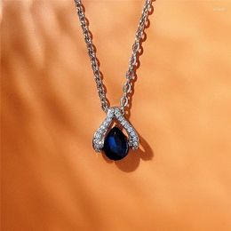 Pendant Necklaces Necklace Women Blue Cubic Zirconia Ly-designed Modern Neck Silver Plated Elegant Lady's Wedding Jewellery