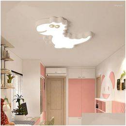 Ceiling Lights For Kids Bedroom Cartoon Dinosaur Boys Girls Lamp Green White Modern Led Children Drop Delivery Lighting Indoor Dhbo4