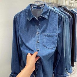 Women's Blouses Polo Denim Dress Long Sleeve Top Loose Shirt Coat Vintage Clothes For Women Tops Shirts