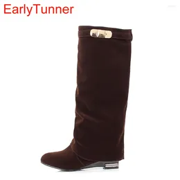 Boots Brand Sales Plus Big Size 10 32 43 Winter Women Knee High Black Red Brown Fashion Lady Riding Shoes Low Heel AY306