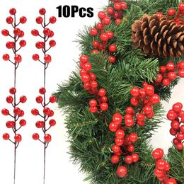 Decorative Flowers Artificial Christmas Red Berries Stems Xmas Tree Ornament Berry Branch Decoration DIY Festival Crafts Home Gift Box