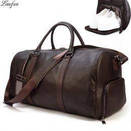 Bags Big Capacity Genuine Leather Travel Bag For Men Women Soft Black Cowhide Casual Travel Duffel Large Luggage Weekend Shoulder Bag