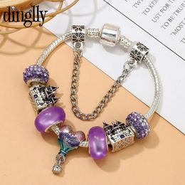 Charm Bracelets DINGLLY Air Balloon Castle For Women DIY Rhinestones Beads Silver Colour Bangle Fairy Tale Jewellery