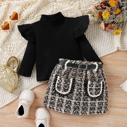 Clothing Sets Fashion Fall Winter Kids Girls Skirt Set For Toddler Clothes Long Sleeve Semi-high Collar Top Skirts Belt Children Outfits