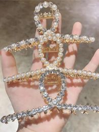 Hair Clips Shiny Rhinestone Crystal Opal Pearl Claw For Women Girl Geometric Metal Crab Hairpins Headwear Accessories