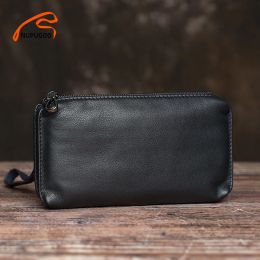 Wallets Casual Men Clutch Bag Genuine Leather Wallet Phone Mini Coin Purses Credit Card Holder Blue Business Small Money Bags NUPUGOO