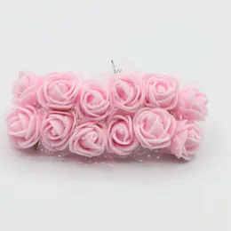 Decorative Flowers Light Pink 12pcs 2cm Artificial Mini Foam Rose With Net Bouquet Multicolor Wedding Home Birthday Decoration Fake Wreath
