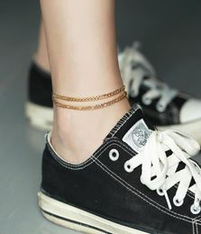 Anklets 2PcsSet 3mm Anklet Bracelet For Men Women Stainless Steel Link Chain Rope Figaro Leg Beach Foot Jewelry KAM01B1694521