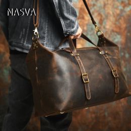 Bags NASVA Leather Men's Duffel Bags And Weekend Bags Overnight Bag For Men Oneshoulder Messenger Bag Handbag