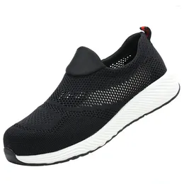 Fitness Shoes Breathable Lightweight Safety Work Men Summer Flying Woven Mesh Steel Toe Cap Shoe Casual