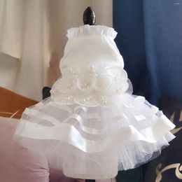 Dog Apparel Wedding Dress For Pet Lotus Pearls Tulle Princess White Puppy Costume XS S M L XL