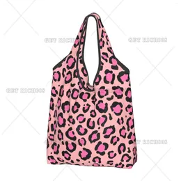 Shopping Bags Pink Leopard Shopper Bag Portable For Women Recyclable Grocery Eco No Zipper Fashion Handbags Outdoor