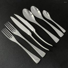 Flatware Sets 7Pcs Mirror Silver Dinnerware Cutlery Set 18/10 Stainless Steel Dinner Steak Knife Fork Teaspoon Tableware Party Gift