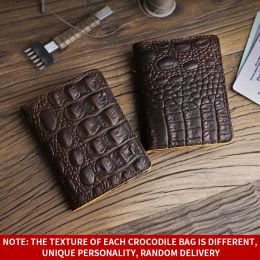 Holders Retro Crocodile Pattern Card Holder Handmade Genuine Leather Credit Card Case Driver License Slot Wallet Purse Pouch Men Women