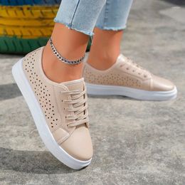 Casual Shoes 2024 Fashion Summer White Cutouts Lace Canvas Hollow Breathable Platform Flat Woman SneakersWomen