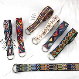 Belts Ethnic Style Printed Canvas Belt With Double Loop Buckle Jeans Workwear Pants Decorative