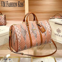 Bags VM FASHION KISS Split Leather Printed Travel Bags Carry On Luggage Bag Large Weekend Duffel Bag Handbag Weekend Traveller Bag