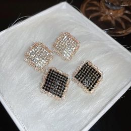 Stud Earrings Korean Luxury Jewellery Black White Rhinestone Square For Women Delicate Bijoux Fashion Pendientes Mujer Brincos