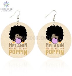 SOMESOOR Melanin Been Poppin African Wood Drop Earrings Bubble Gum Girl Afro Natural Hair Design Dangle Jewellery For Women Gifts7005878